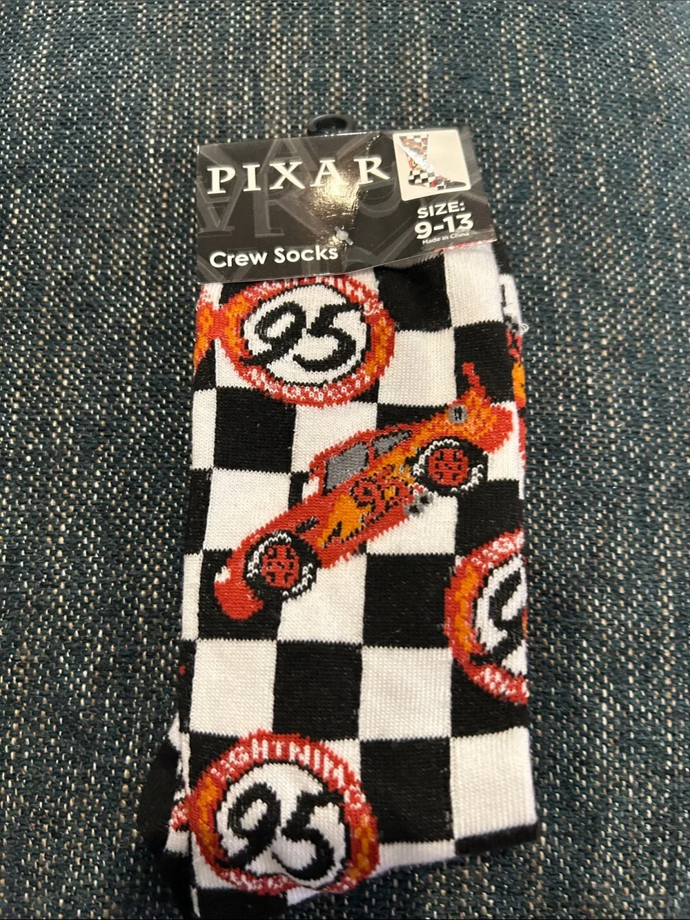 Disney Pixar Lightning McQueen Checkered Crew Socks - Black, White & Red